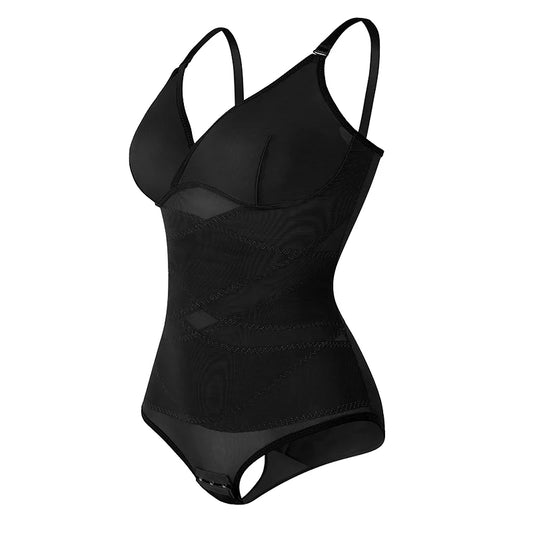 Black Empowering Cross Mesh Bodysuit
